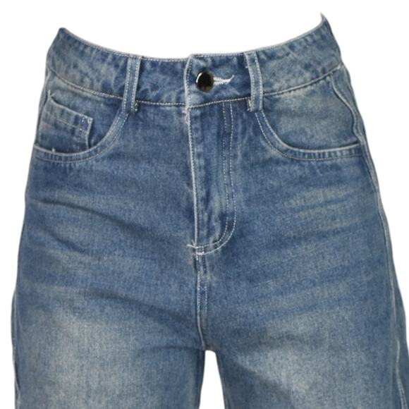 Barrel Leg Jeans Blue Balloon High Waist Medium Wash Baggy Wide Leg Ankle 25 26 - Picture 4 of 14